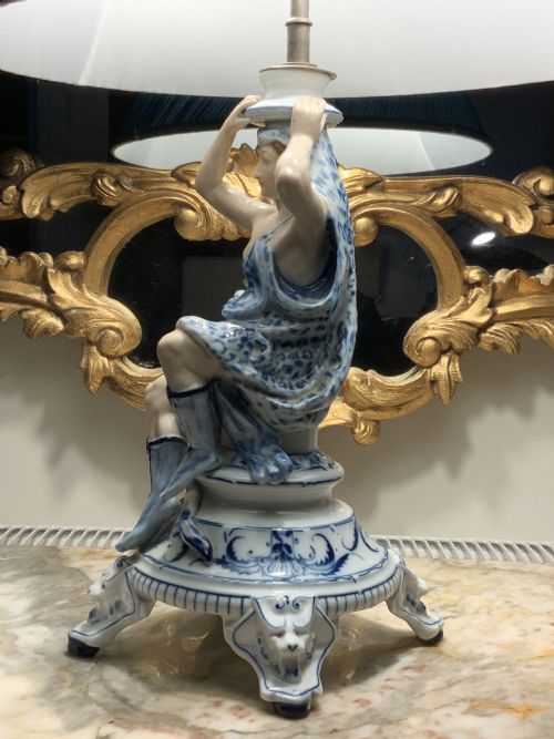 ARTDECO PORCELAIN TABLE LAMP BLUE AND WHITE EXCEPTIONALLY RARE EXAMPLE - ADDITIONAL PHOTO 14