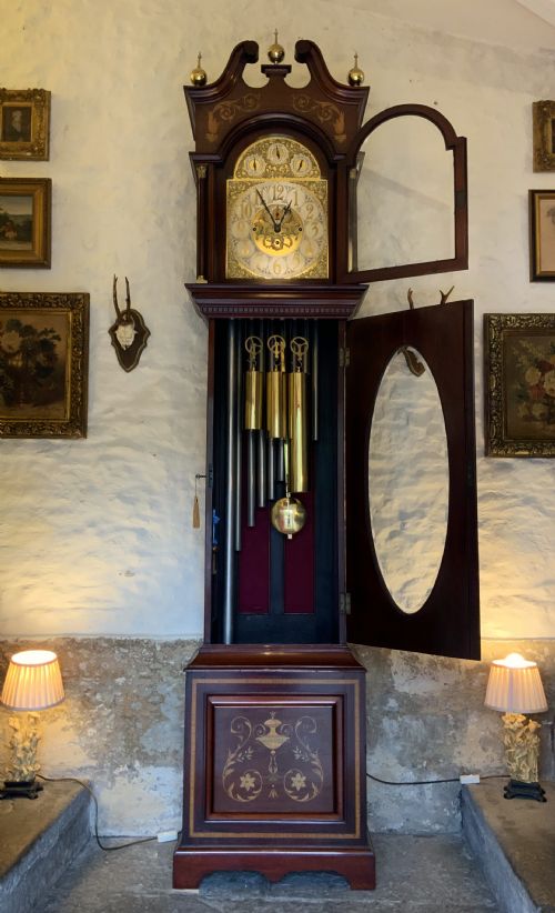 fig 3. Substantial Exceptional Edwardian 9-Tube Musical Marquetry Longcase Clock