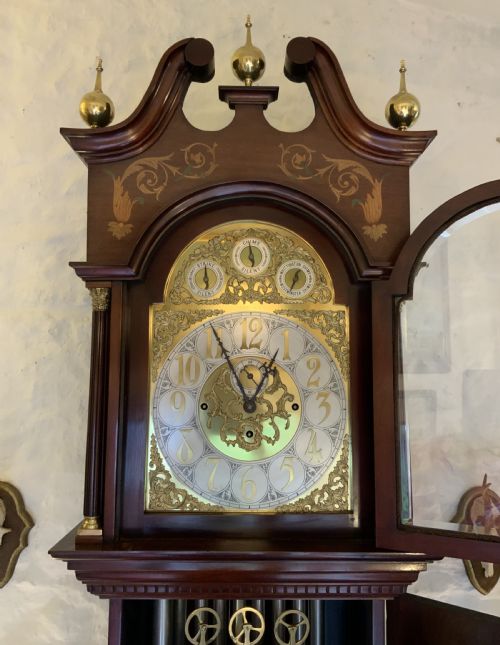 fig 5. Substantial Exceptional Edwardian 9-Tube Musical Marquetry Longcase Clock