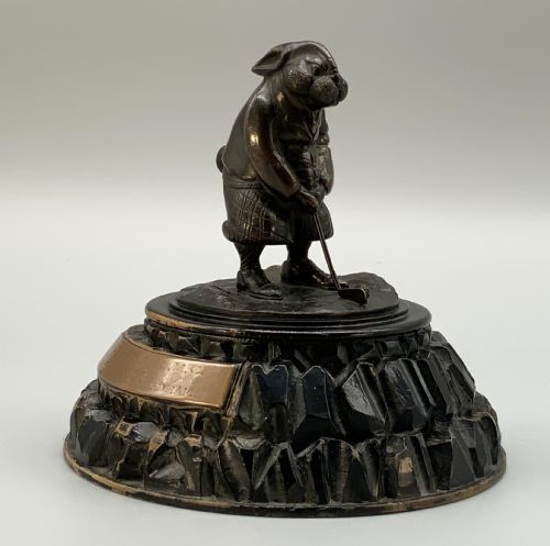 fig 2. Antique Bronze Rabbit Golfer Novelty Desktop Statue Figurine Sculpture