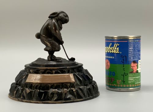 fig 3. Antique Bronze Rabbit Golfer Novelty Desktop Statue Figurine Sculpture