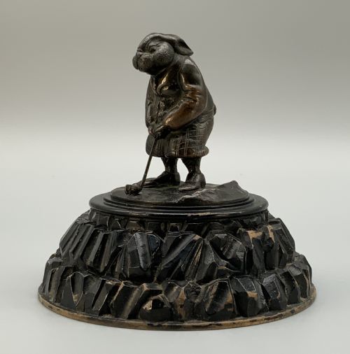 fig 6. Antique Bronze Rabbit Golfer Novelty Desktop Statue Figurine Sculpture