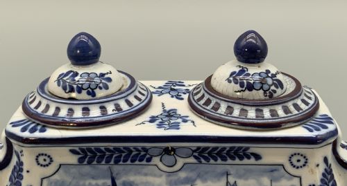 DUTCH DELFT DESKTOP INKWELL STAND BLUE AND WHITE FAIENCE LATE 19THCENTURY - ADDITIONAL PHOTO 11
