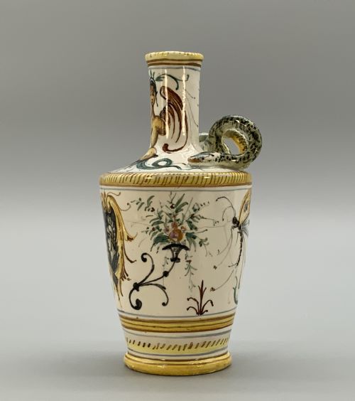 fig 3. Pair Italian Majolica Renaissance Revival Snake Bottle Vases Polychrome 19thC