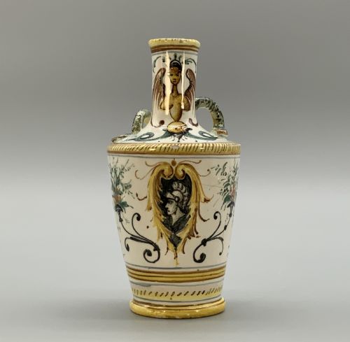 fig 4. Pair Italian Majolica Renaissance Revival Snake Bottle Vases Polychrome 19thC