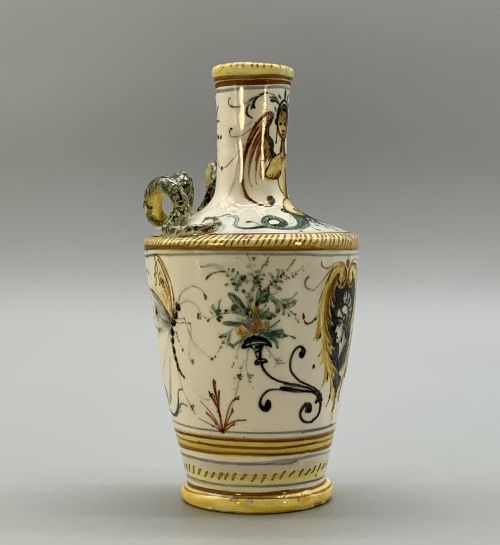 fig 6. Pair Italian Majolica Renaissance Revival Snake Bottle Vases Polychrome 19thC