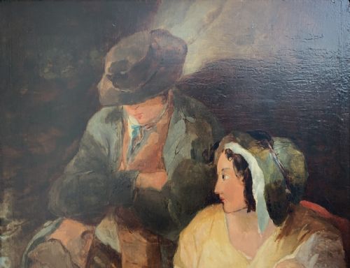 VICTORIAN GENRE OIL PORTRAIT PAINTING PARENTS WITH CHILD CIRCA 1880 - ADDITIONAL PHOTO 2