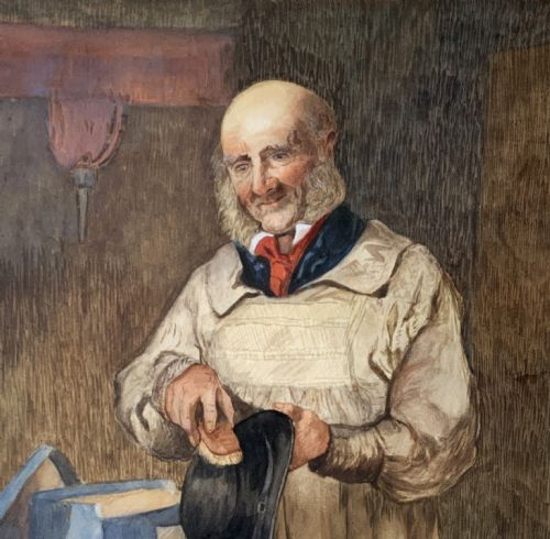'HIS SUNDAY BEST' ORIGINAL VICTORIAN GENRE PORTRAIT WATERCOLOUR PAINTING C 1895 - ADDITIONAL PHOTO 3