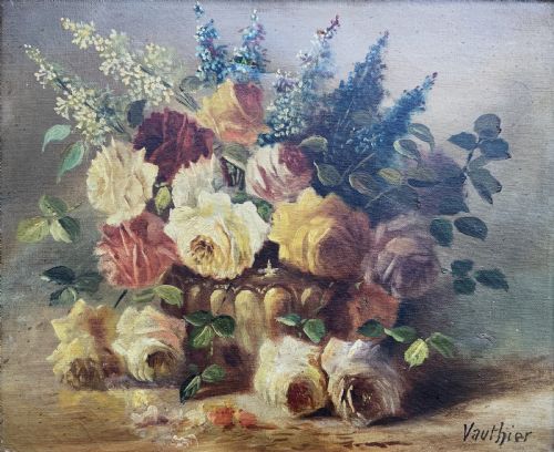 fig 2. Fine 19th-Century Swiss Floral Still Life Oil painting for Minor TLC (1 of 2