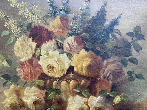 fig 3. Fine 19th-Century Swiss Floral Still Life Oil painting for Minor TLC (1 of 2