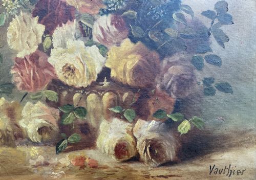 fig 4. Fine 19th-Century Swiss Floral Still Life Oil painting for Minor TLC (1 of 2