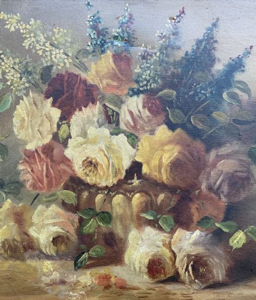fig 5. Fine 19th-Century Swiss Floral Still Life Oil painting for Minor TLC (1 of 2