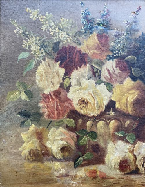fig 6. Fine 19th-Century Swiss Floral Still Life Oil painting for Minor TLC (1 of 2