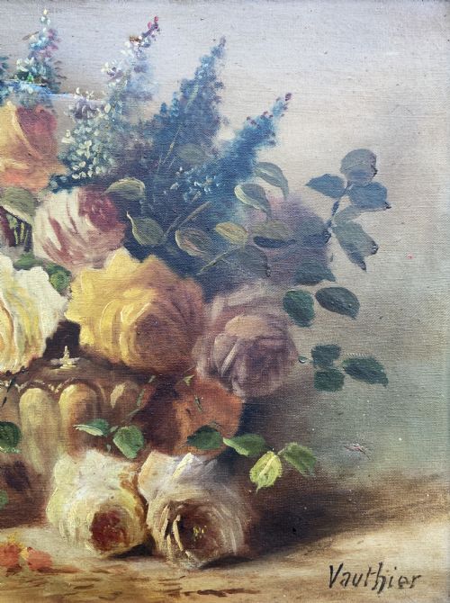 fig 7. Fine 19th-Century Swiss Floral Still Life Oil painting for Minor TLC (1 of 2