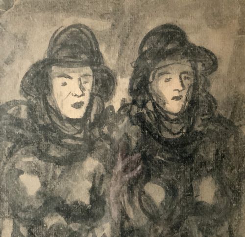 fig 3. Twin Sisters by Jean-Georges Simon (1894-1968) Ink and Wash Portrait Painting