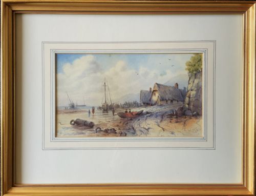 Seascape Watercolour Painting by Rose Emily Stanton (1838-1908) Harbour & Boats