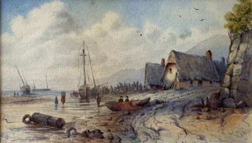 fig 1. Seascape Watercolour Painting by Rose Emily Stanton (1838-1908) Harbour & Boats