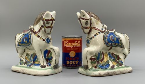 fig 3. Pair Delft Faience Pony Horse Figurines 18th-Century Polychrome Ceramics Statue
