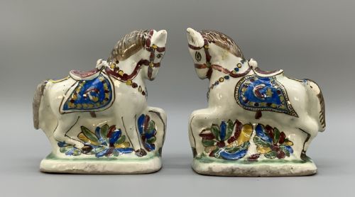 fig 4. Pair Delft Faience Pony Horse Figurines 18th-Century Polychrome Ceramics Statue