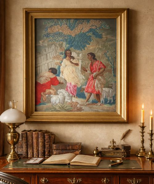 fig 1. 18th-Century George III Embroidered Silk and Wool Pastoral Farming Picture