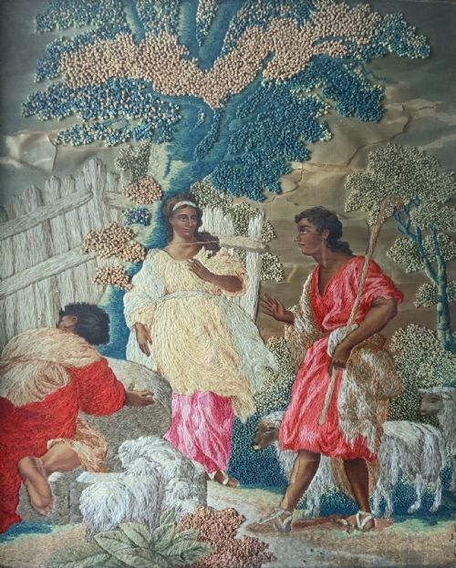 fig 2. 18th-Century George III Embroidered Silk and Wool Pastoral Farming Picture