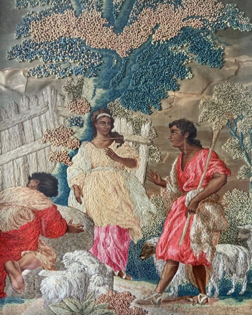 fig 3. 18th-Century George III Embroidered Silk and Wool Pastoral Farming Picture