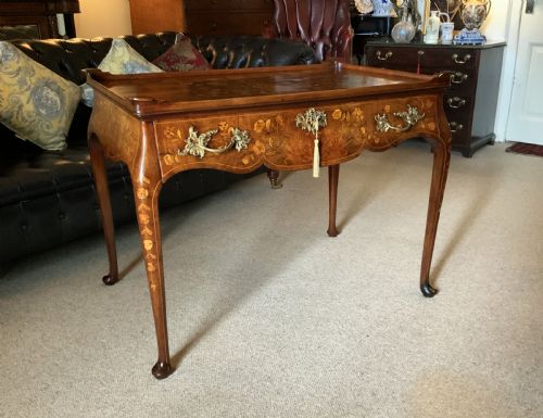 18TH CENTURY DUTCH MARQUETRY SILVERTOP TABLE FLOWERS BIRDS ROCOCO QUEEN ANNE
