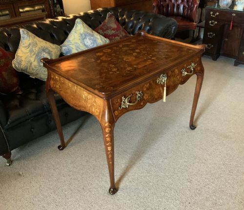 18TH CENTURY DUTCH MARQUETRY SILVERTOP TABLE FLOWERS BIRDS ROCOCO QUEEN ANNE - ADDITIONAL PHOTO 1