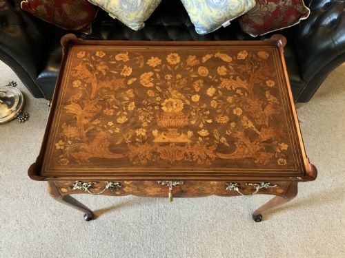 18TH CENTURY DUTCH MARQUETRY SILVERTOP TABLE FLOWERS BIRDS ROCOCO QUEEN ANNE - ADDITIONAL PHOTO 2