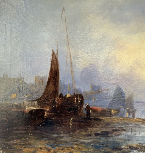 fig 3. Maritime Seascape Oil Painting Sunset Harbour by John D. Taylor (act.1876-1890)