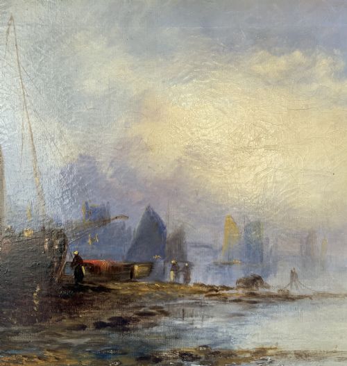 fig 4. Maritime Seascape Oil Painting Sunset Harbour by John D. Taylor (act.1876-1890)