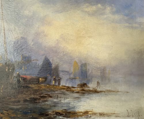 fig 5. Maritime Seascape Oil Painting Sunset Harbour by John D. Taylor (act.1876-1890)