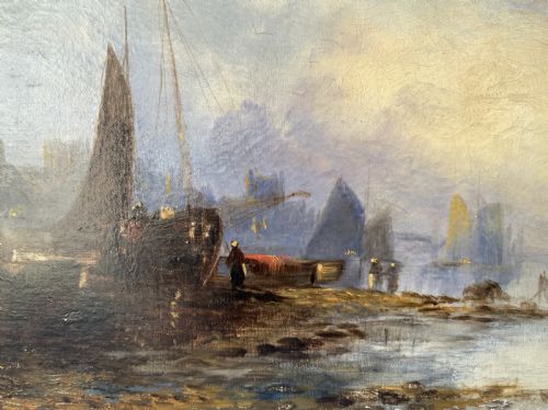 fig 7. Maritime Seascape Oil Painting Sunset Harbour by John D. Taylor (act.1876-1890)