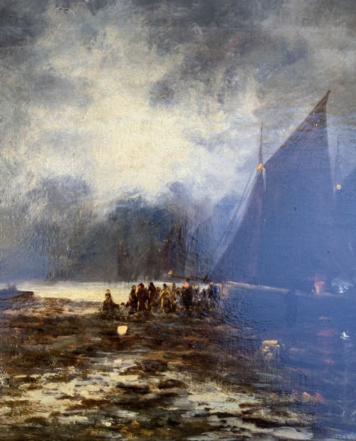 fig 4. Maritime Seascape Oil Painting Moonlit Harbour by John D. Taylor (act.1876-1890)