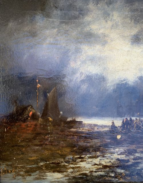 fig 5. Maritime Seascape Oil Painting Moonlit Harbour by John D. Taylor (act.1876-1890)