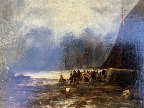 fig 7. Maritime Seascape Oil Painting Moonlit Harbour by John D. Taylor (act.1876-1890)