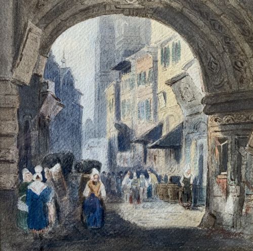 fig 2. Samuel Prout (1785-1852) Market Day Cityscape Watercolour Painting (2of2)