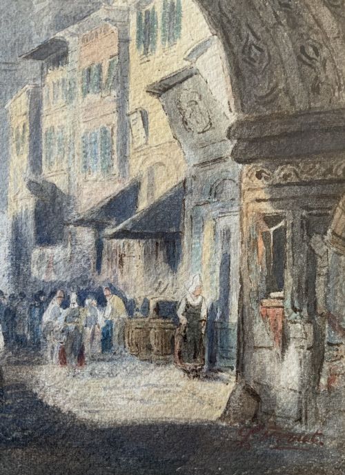 fig 6. Samuel Prout (1785-1852) Market Day Cityscape Watercolour Painting (2of2)