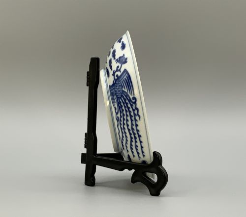 CHINESE BLUE AND WHITE PORCELAIN DOUBLE PHOENIX DISH TONGZHI PERIOD BOWL PLATE - ADDITIONAL PHOTO 5