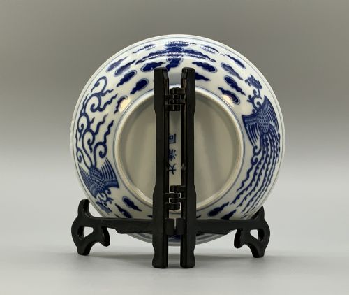 CHINESE BLUE AND WHITE PORCELAIN DOUBLE PHOENIX DISH TONGZHI PERIOD BOWL PLATE - ADDITIONAL PHOTO 6