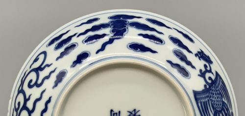 CHINESE BLUE AND WHITE PORCELAIN DOUBLE PHOENIX DISH TONGZHI PERIOD BOWL PLATE - ADDITIONAL PHOTO 9