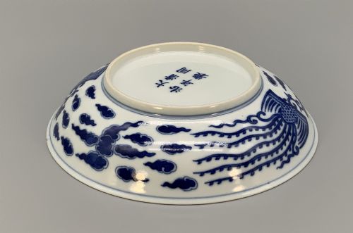 CHINESE BLUE AND WHITE PORCELAIN DOUBLE PHOENIX DISH TONGZHI PERIOD BOWL PLATE - ADDITIONAL PHOTO 10