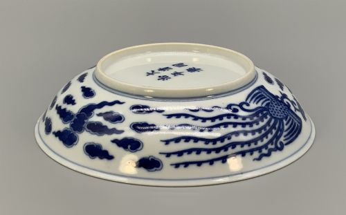 CHINESE BLUE AND WHITE PORCELAIN DOUBLE PHOENIX DISH TONGZHI PERIOD BOWL PLATE - ADDITIONAL PHOTO 14