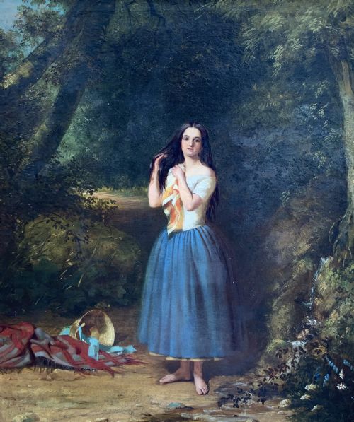 fig 2. Large 19th-Century Antique Portrait Oil Painting Female Brunette (1 of 2)