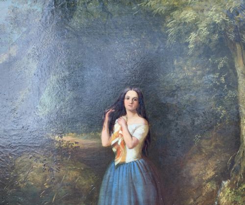 fig 3. Large 19th-Century Antique Portrait Oil Painting Female Brunette (1 of 2)