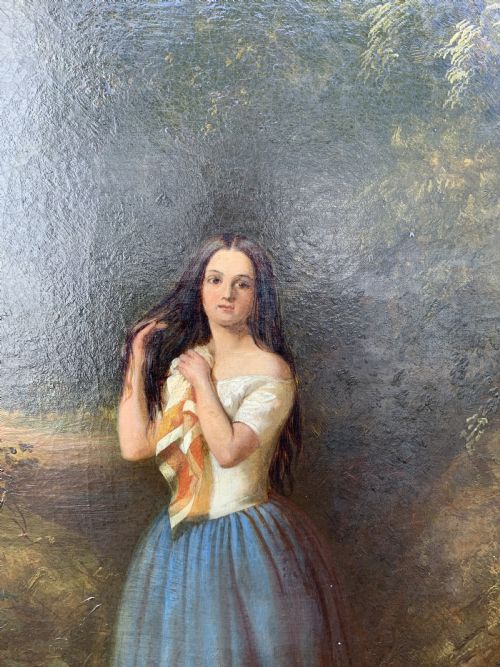 fig 4. Large 19th-Century Antique Portrait Oil Painting Female Brunette (1 of 2)