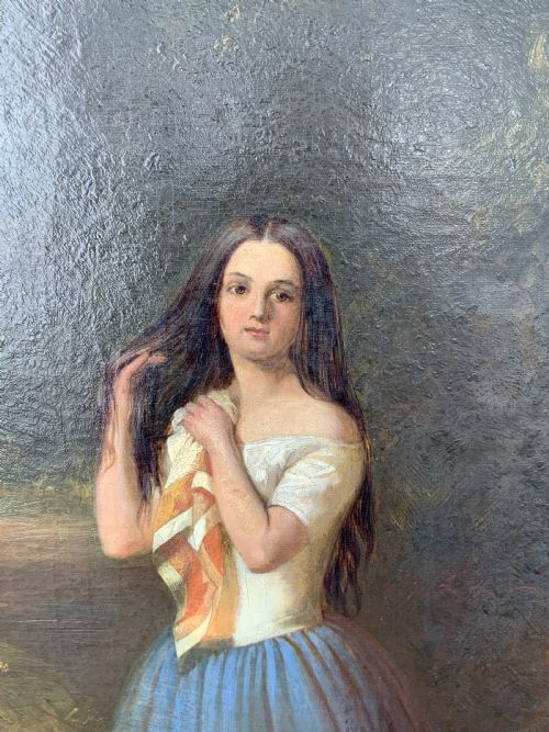 fig 6. Large 19th-Century Antique Portrait Oil Painting Female Brunette (1 of 2)
