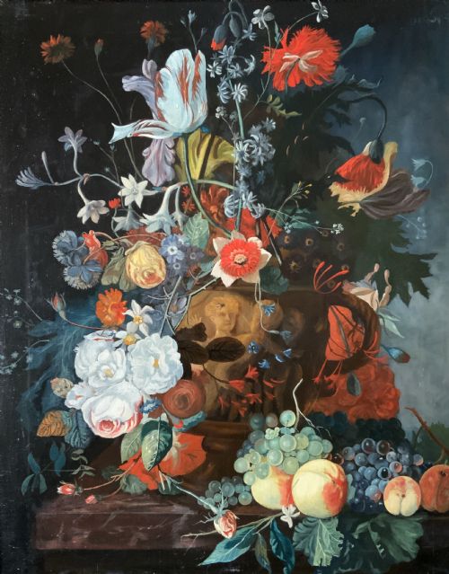 fig 1. Large Fabulous Dutch Still Life Oil Painting 18thC Style Floral & Fruit (1 of 2)