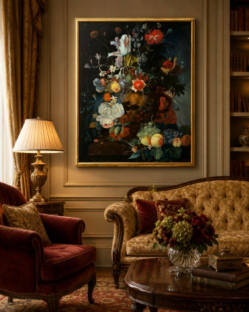 fig 2. Large Fabulous Dutch Still Life Oil Painting 18thC Style Floral & Fruit (1 of 2)