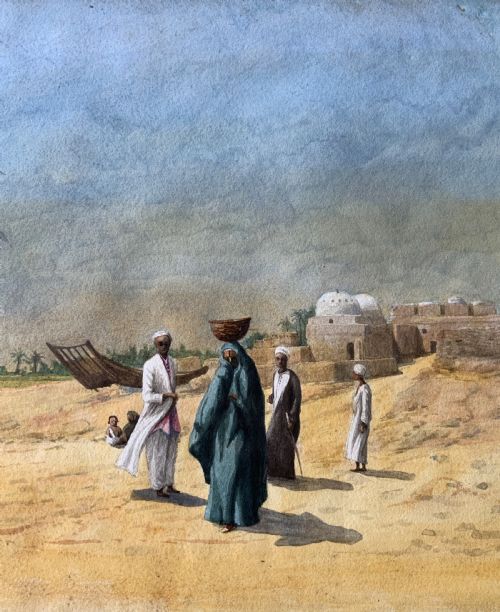 fig 3. Early 20th-Century Antique Arabian Landscape Watercolour & Gouache Painting